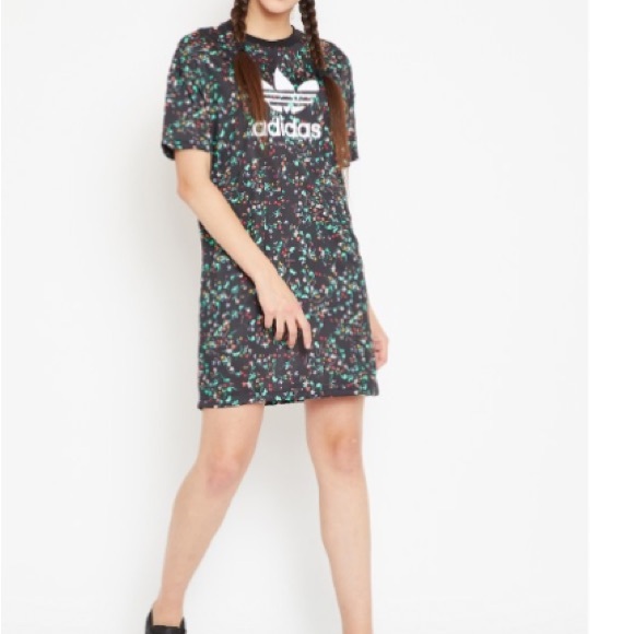 adidas Dresses & Skirts - Adidas Women's Black Floral 'Oversized T-Shirt' Style Dress XS